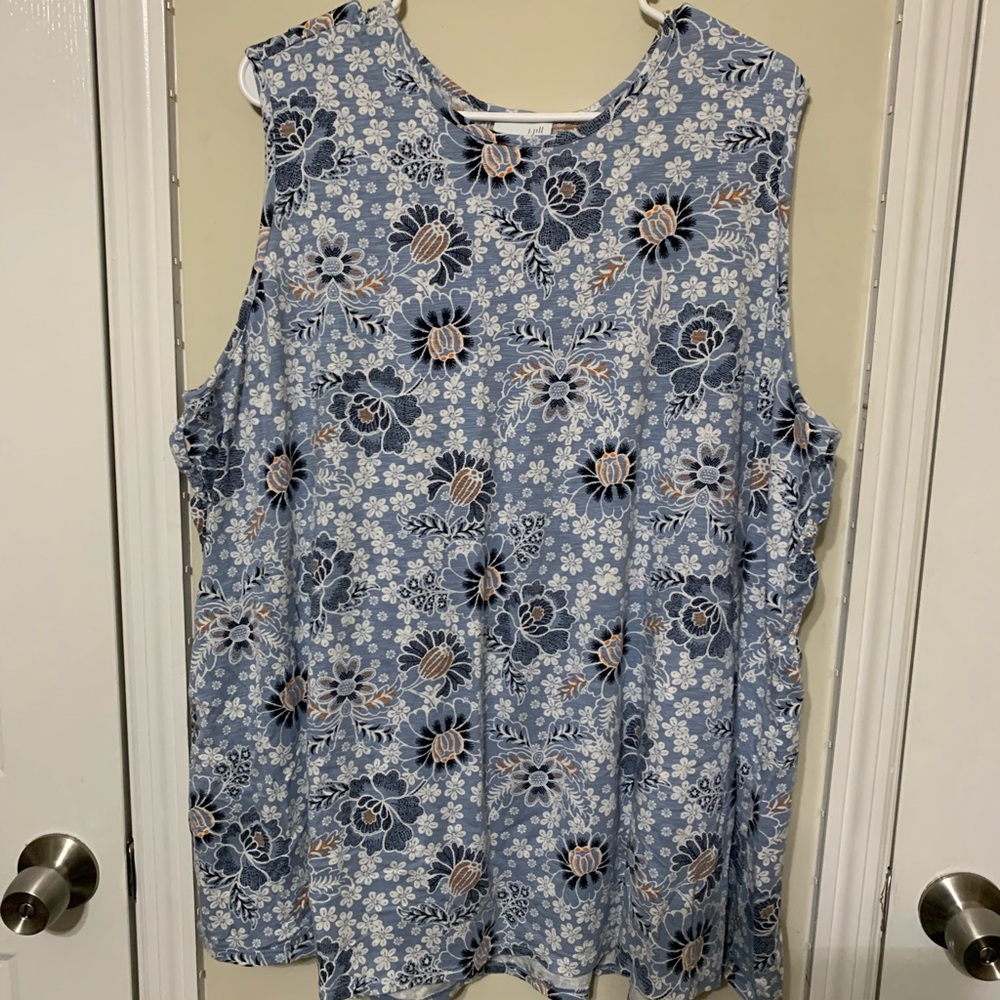 J. Jill Sleeveless Blouse with Blue Floral Pattern